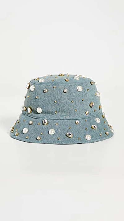 Lele Sadoughi Denim Jeweled Bucket Hat In Blue