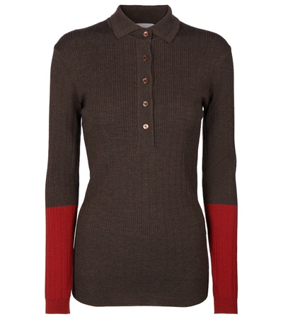 Ferragamo Brown/red Knitted Long-sleeved Polo T-shirt