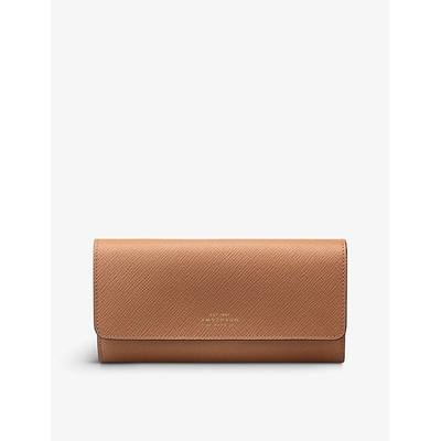 Smythson Panama Large Leather Coin Purse In Light Rosewood