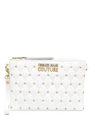 Versace Jeans Couture Studded Logo-plaque Clutch Bag In White