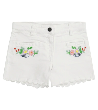 Stella Mccartney Floral-embroidered Denim Shorts In White