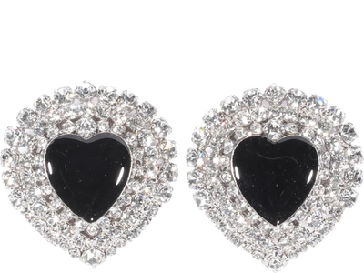 Alessandra Rich Crystal Embellished Heart Earrings In Silver
