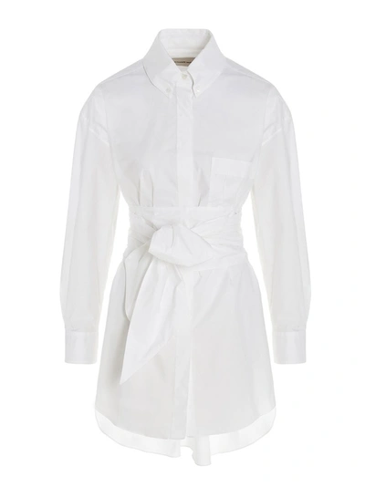Alexandre Vauthier Tie Waisted Mini Shirt Dress In White
