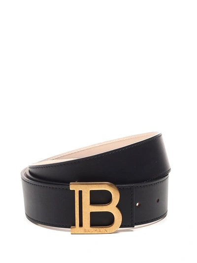 Balmain Logo Plaque Buckle Belt In Black