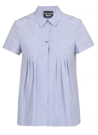 Boutique Moschino Pleated Buttoned Blouse In Blue