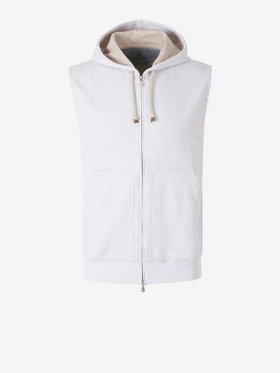 Brunello Cucinelli Hooded Zipped Vest In Grey