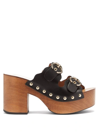 Chloé Ingrid Buckled-strap Leather Clogs In Black
