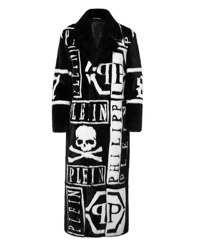 Philipp Plein Fur Coat Long "show Coat" In Black