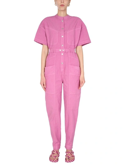 Isabel Marant Buttoned Short Sleeve Jumpsuit In Pink