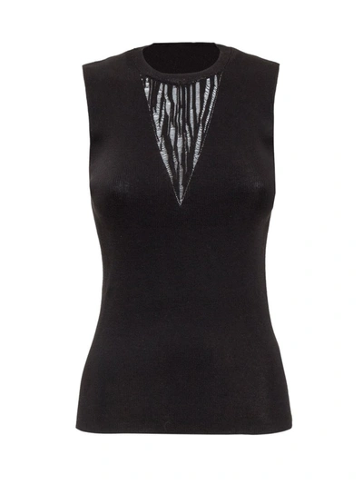 Pinko Distressed Sleeveless Knit Vest In Black