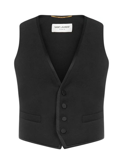 Saint Laurent Contrast Trim Waistcoat In Black