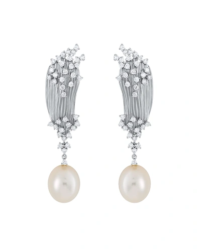 Hueb 18k White Gold Bahia Cultured Freshwater Pearl & Diamond Drop Earrings