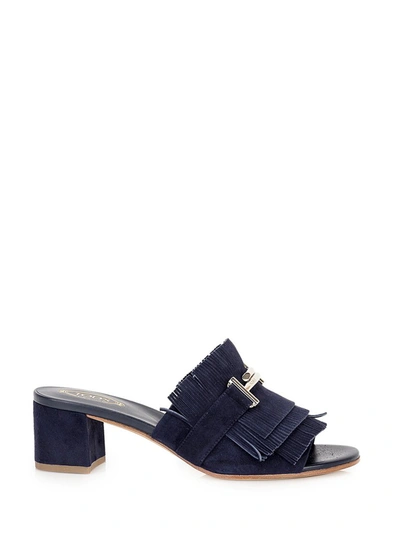 Tod's Fringed Mules In Blue