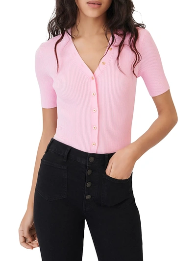 Maje Mimosa Cropped Rib-knit Sweater In Pink ModeSens