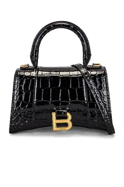 Balenciaga Xs Hourglass Top Handle Bag In Noir Embossed/gold