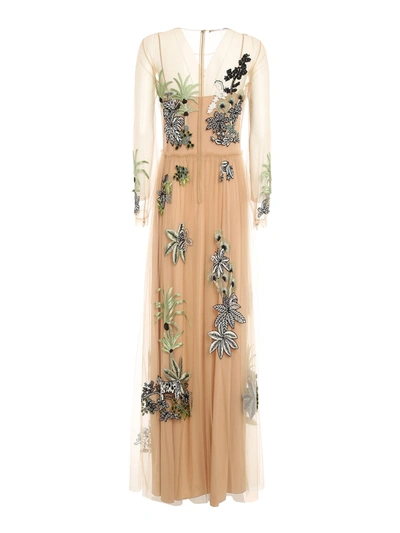 Alberta Ferretti Embellished Tulle Dress In Beige