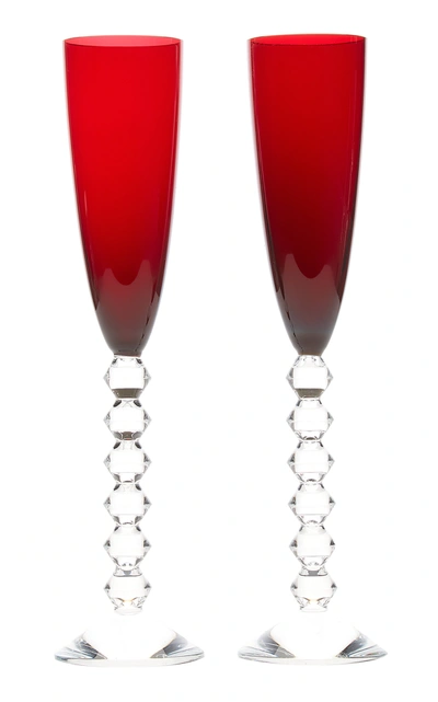 Baccarat Set-of-two Vega Flutissimo Crystal Flutes In Red