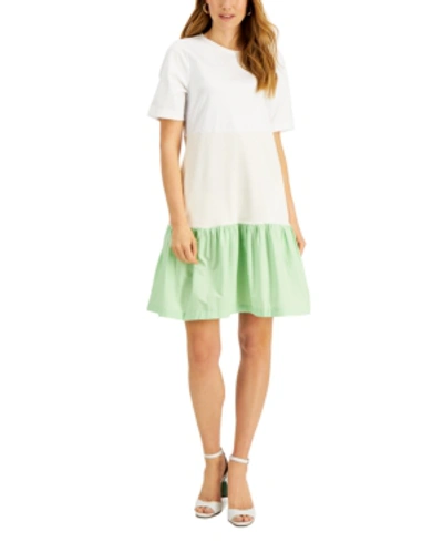 Alfani Colorblocked Mixed-media Dress, Created For Macy's In Bright White