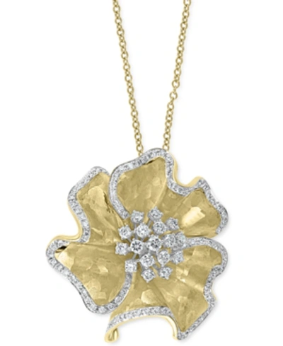 Effy Collection Effy Diamond Flower 18" Pendant Necklace (1-1/2 Ct. T.w.) In 14k Gold In Yellow Gold