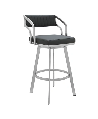 Armen Living Scranton Swivel Modern Metal And Faux Leather Bar And Counter Stool In Gray