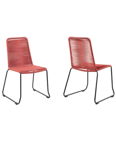 Armen Living Set Of 2 Shasta Outdoor Metal And Rope Stackable Dining Chairs In Red