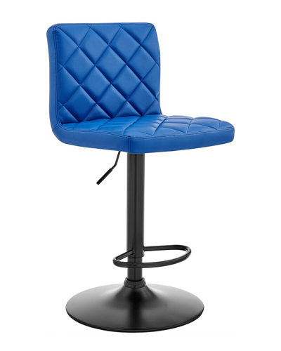 Armen Living Duval Adjustable Faux Leather Swivel Bar Stool In Blue
