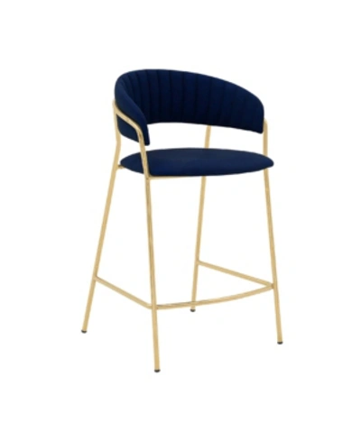 Armen Living Nara Faux Leather And Metal Counter Height Bar Stool In Blue
