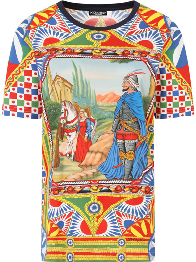 Dolce & Gabbana Short-sleeved Carretto-print Jersey T-shirt In Multicolor