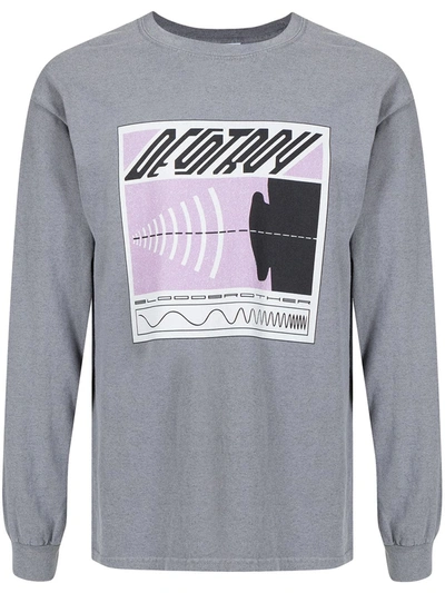Blood Brother Harlem 1017 Long Sleeve Graphic Tee In Grey Web