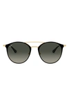 Ray Ban 52mm Round Sunglasses In Black/ Gold/ Grey