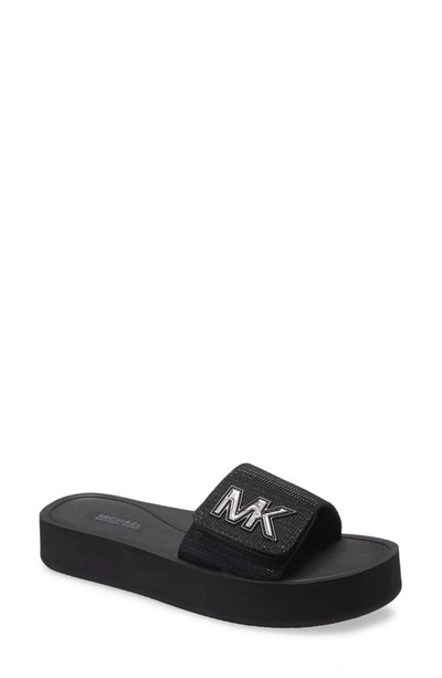 Michael Michael Kors Mk Logo-printed Chain-mesh Slides In Black