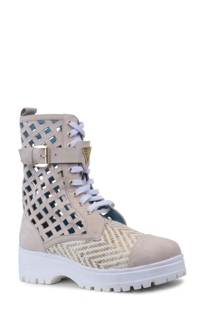 Valentina Rangoni Bree Perforated Combat Boot In Sand Cashmere
