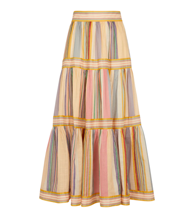 Zimmermann Mae Stripe-pattern Midi Skirt In Neutrals