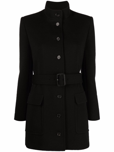 Saint Laurent Belted Wool-blend Jersey Jacket In Black