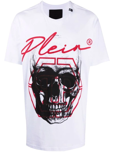Philipp Plein Skull-print Logo T-shirt In Weiss