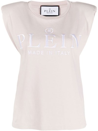 Philipp Plein Logo-embroidered Cotton Tank Top In Nude