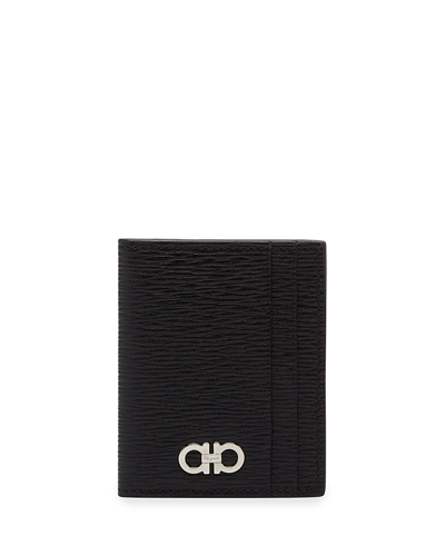 Ferragamo Men's Revival Gancini Leather Card Case In Black