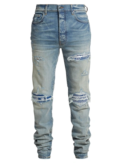 Amiri Mx1 Leather Bandana Ripped Jeans In Blue