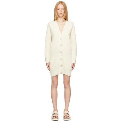 Ganni Crystal-embellished Ribbed Recycled Wool-blend Cardigan In Egret
