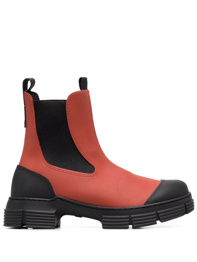 Ganni 45mm Ankle Rubber Rain Boots In Madder Brown