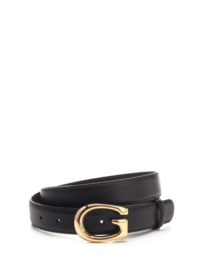 Gucci G-buckle Thin Leather Belt In Black