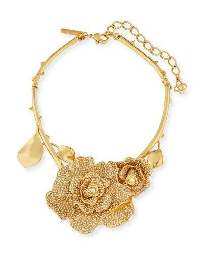 Oscar De La Renta Pav&eacute; Crystal Flower Collar Necklace In Gold