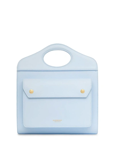Burberry Pocket Smooth Leather Top-handle Bag, Pale Blue