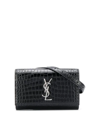Saint Laurent Kate Crocodile-effect Belt Bag In Black