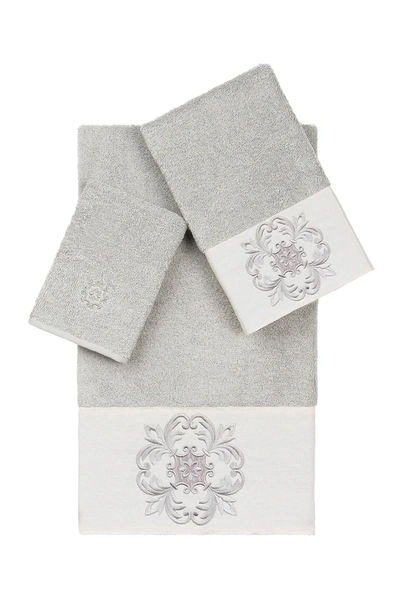 Linum Home Alyssa 3-piece Embellished Towel Set In Light Gray