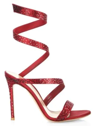 Gianvito Rossi Opera Crystal & Satin Ankle-wrap Birthday Sandals In Granata