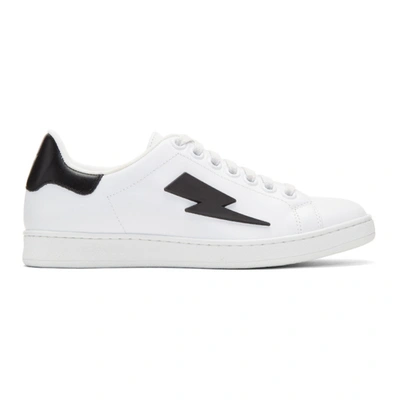 Neil Barrett White Thunderbolt Tennis Sneakers