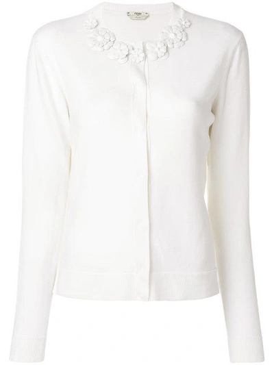 Fendi Floral Appliqué Cardigan In White