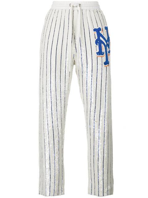 striped tape side sequin casual pants
