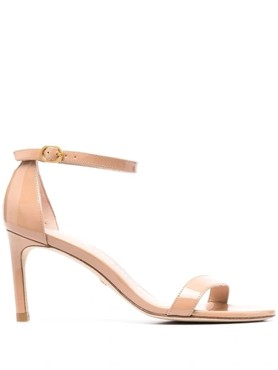 Stuart Weitzman Nunaked Straight Patent Leather Sandals In Neutrals